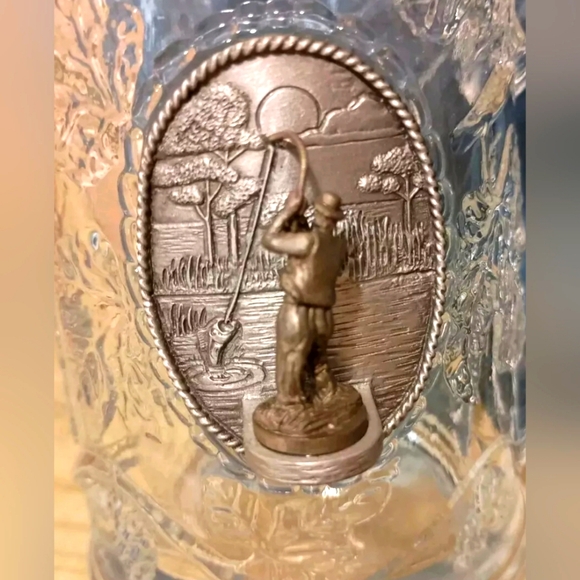 Glass beer steins pewter fisherman and sandhill crane from Fort retro barware - Picture 3 of 12